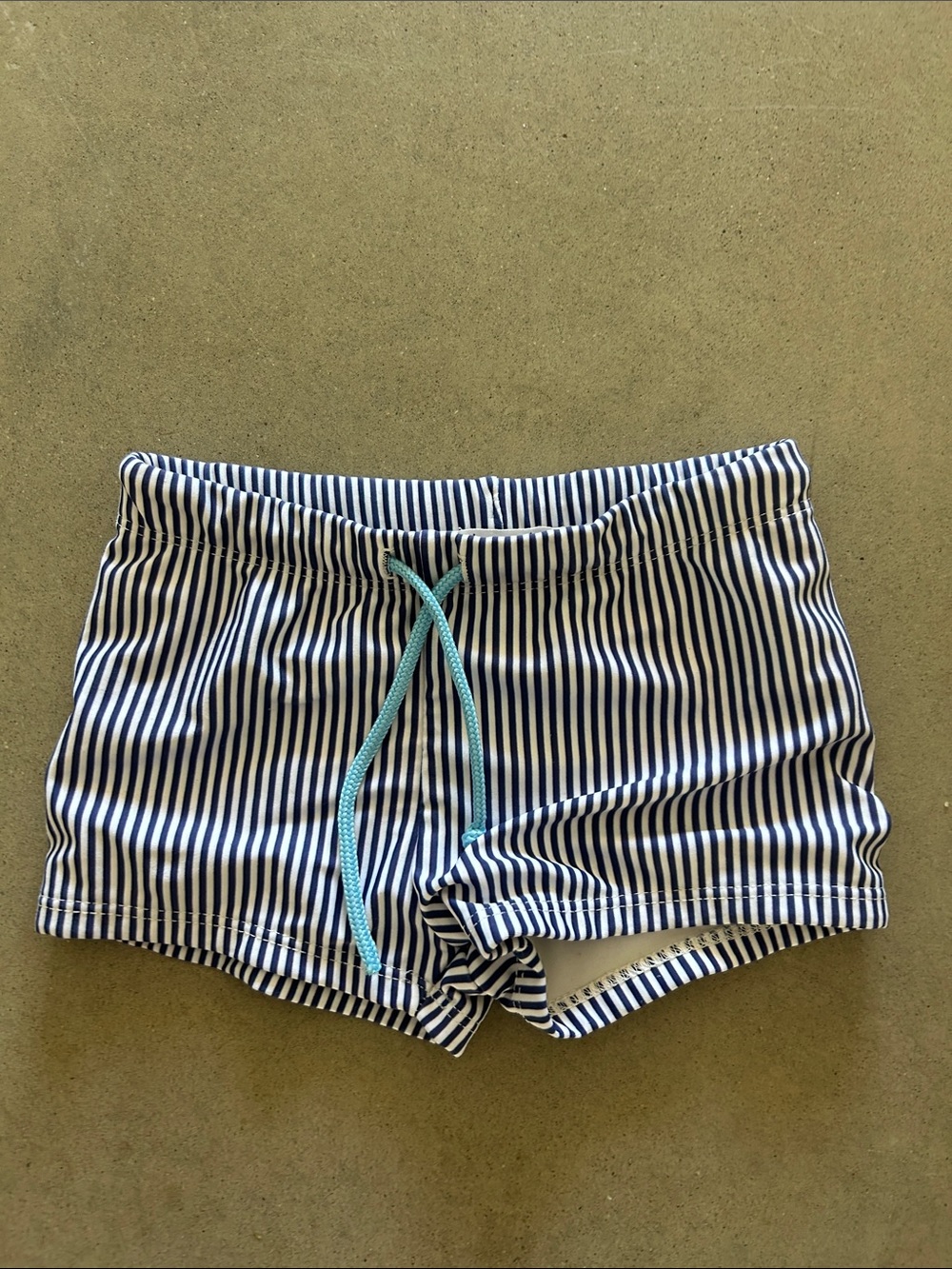 Minnow Swim Blue and White Striped Swim Shorts with Aqua Drawstring